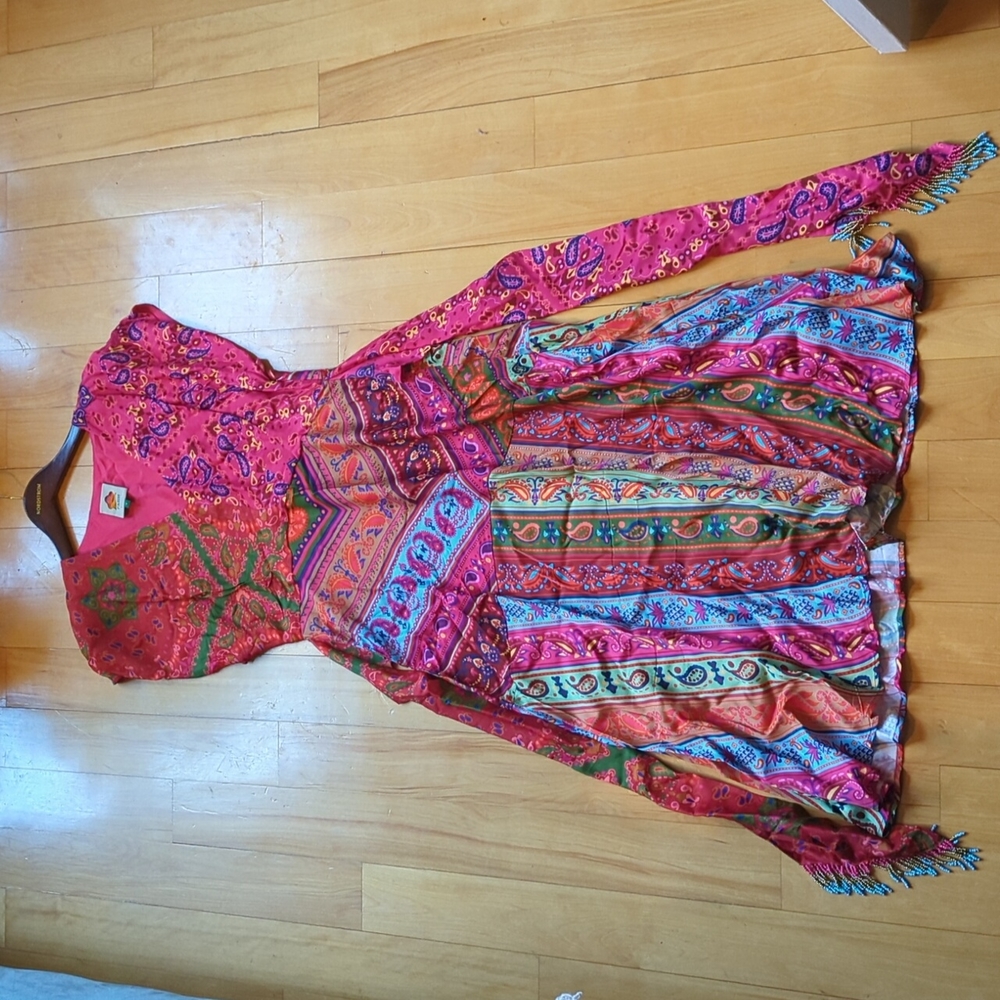 Farm Rio pink multi print midi dress size small